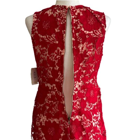ECI New York Red Floral Lace Overlay Sleeveless Knee Length Holiday Dress Size 6 - Picture 7 of 13